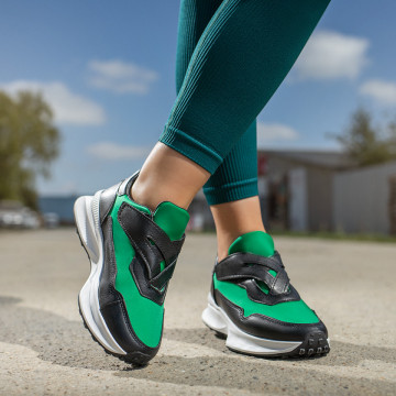 Pantofi sport dama negri cu verde si inchidere cu scai MOD08211, 3, modlet.ro