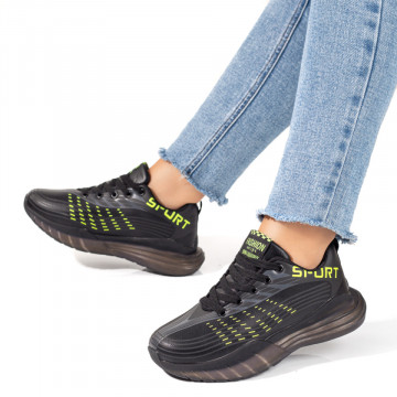 Pantofi sport negru cu verde unisex cu siret MOD06743, 3, modlet.ro