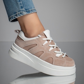Pantofi sport roz dama cu talpa groasa alba MOD11667, 1, modlet.ro
