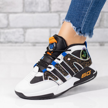 Pantofi sport unisex albe cu negru MOD07538