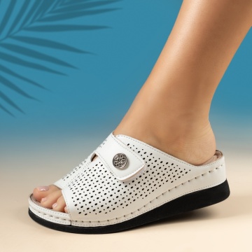 Papuci casual dama, Papuci casual dama cu platforma albi MOD14256, modlet.ro
