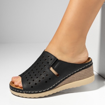 Papuci casual dama cu platforma si perforatii negri MOD14319, 2, modlet.ro