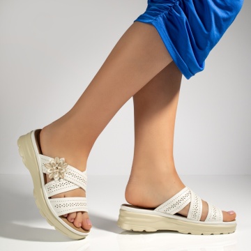 Papuci casual dama cu talpa groasa albi MOD13360, 2, modlet.ro