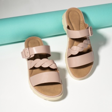 Papuci casual dama cu talpa groasa si bareta nude MOD13363, 1, modlet.ro