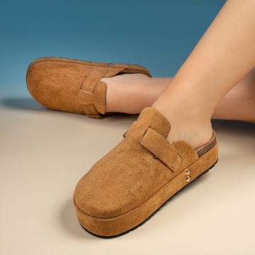 Papuci casual dama cu talpa groasa si imprimeu maro suede MOD13446, 3, modlet.ro
