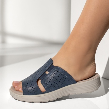 Papuci casual dama, Papuci casual dama cu talpa joasa si perforatii albastri EVA42, modlet.ro