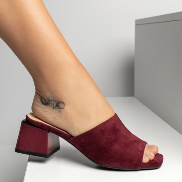 Papuci casual dama cu toc visiniu suede MOD14349