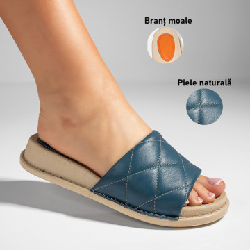 Papuci dama albastri din Piele naturala MOD11411, 3, modlet.ro