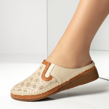 Papuci dama casual si perforatii bej din Piele naturala MOD13740, 3, modlet.ro