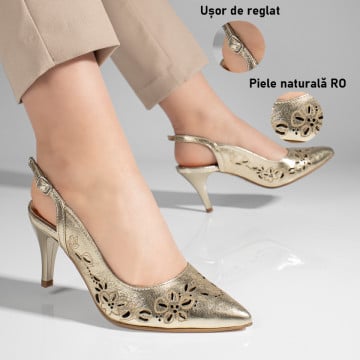 Sandale cu toc dama aurii din Piele Naturala MOD11305, 3, modlet.ro
