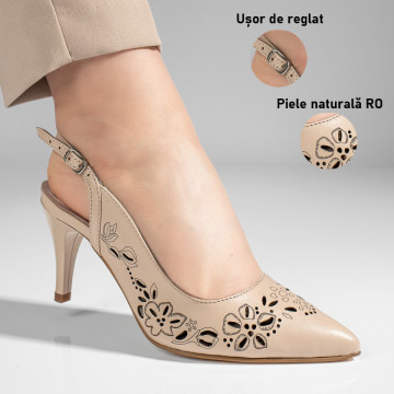 Sandale cu toc dama bej din Piele Naturala MOD11305, 3, modlet.ro