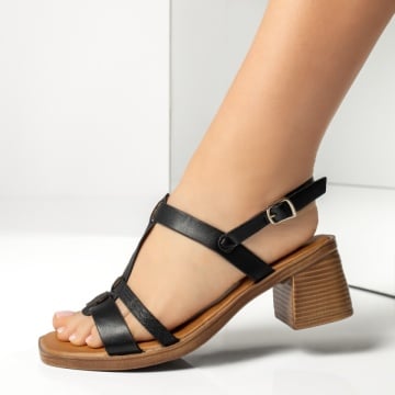 Sandale cu toc, Sandale cu toc gros si bareta dama negre ANA70, modlet.ro