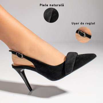 Sandale cu toc negre suede din Piele naturala MOD11397, 3, modlet.ro