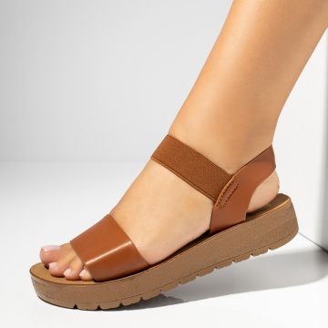 Sandale dama cu bareta elastica maro MOD13388, 4, modlet.ro