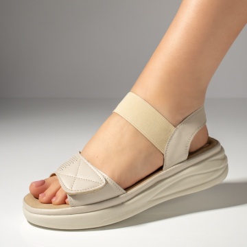 Sandale dama cu bareta elastica si inchidere cu scai bej MOD13114, 1, modlet.ro