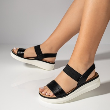 Sandale dama cu bareta elastica si perforatii negre MOD11610, 1, modlet.ro