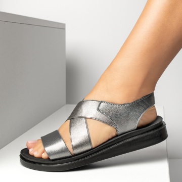 Sandale dama cu barete elastice argintii ZOE14, 3, modlet.ro