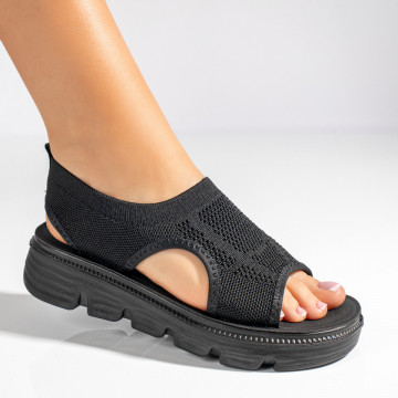 Sandale dama cu perforatii si bareta elastica negre MOD11375, 4, modlet.ro