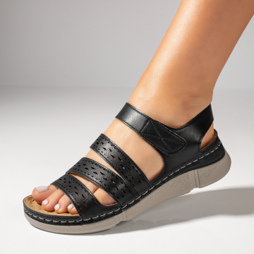 Sandale dama cu perforatii si inchidere cu scai negre ZEF11580, 3, zeforia.ro