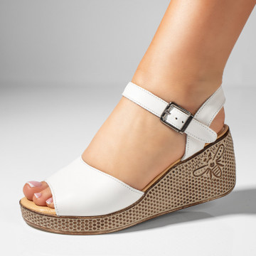 Sandale dama cu platforma albe din Piele naturala MOD11419, 2, modlet.ro