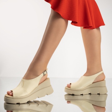 Sandale dama cu platforma bej deschis din Piele naturala MOD13461, 1, modlet.ro