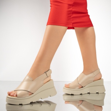 Sandale dama cu platforma bej inchis din Piele naturala MOD13279, 2, modlet.ro