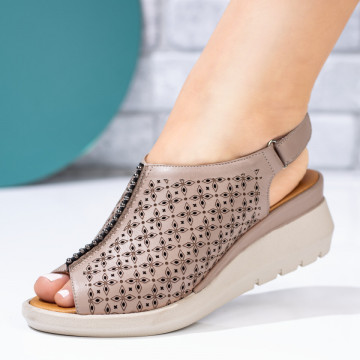 Sandale dama cu platforma din Piele naturala bej MOD08459, 4, modlet.ro