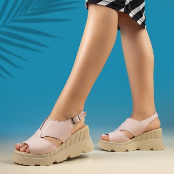 Sandale dama cu platforma roz din Piele naturala MOD13212, 3, modlet.ro