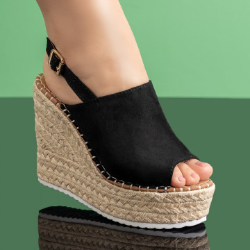 Sandale dama cu platforma si bareta negre suede MOD00746, 4, modlet.ro