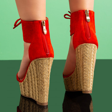 Sandale dama cu platforma si fermoar la spate rosii suede MOD08681, 4, modlet.ro