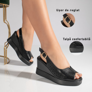 Sandale dama cu platforma si perforatii negre MOD08511, 3, modlet.ro