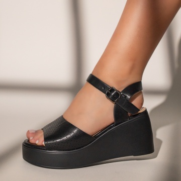 Sandale dama cu platforma si perforatii negre MOD11601, 1, modlet.ro