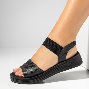 Sandale dama cu talpa groasa negre cu imprimeu MOD13907, 2, modlet.ro