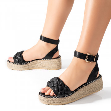Sandale dama cu talpa groasa si model impletit negre MOD09498, 3, modlet.ro