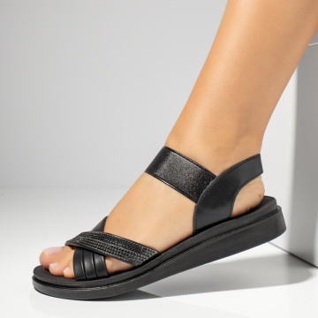 Sandale dama cu talpa joasa si pietre aplicate negre MOD13871, 3, modlet.ro