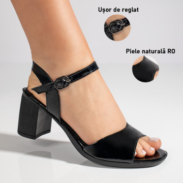 Sandale dama cu toc gros negre din Piele naturala MOD11508, 3, modlet.ro