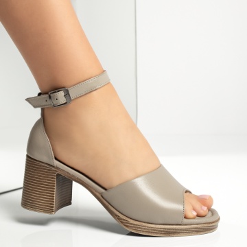 Sandale dama cu toc gros si bareta gri din Piele naturala ZEF13616, 3, zeforia.ro