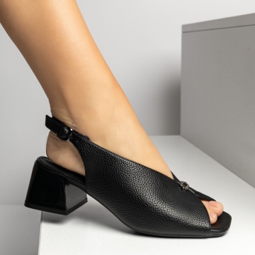 Sandale dama cu toc gros si bareta negre MOD14346