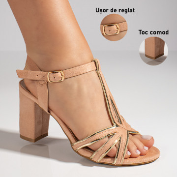 Sandale dama cu toc gros si bareta roz suede MOD11498, 3, modlet.ro