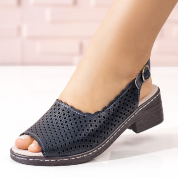 Sandale dama cu toc mic din Piele naturala albastre MOD01080, 3, modlet.ro