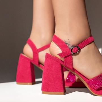 Sandale dama cu toc si bareta roz suede ZEF13503, 2, zeforia.ro