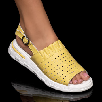 Sandale dama perforate din Piele naturala galbene MOD05432, 3, modlet.ro