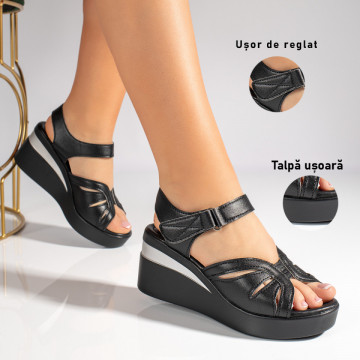 Sandale negre cu platforma dama si scai MOD11330, 3, modlet.ro