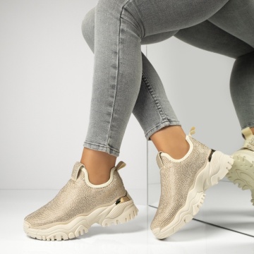 Sneakers dama cu talpa groasa si strasuri bej MOD13951, 2, modlet.ro