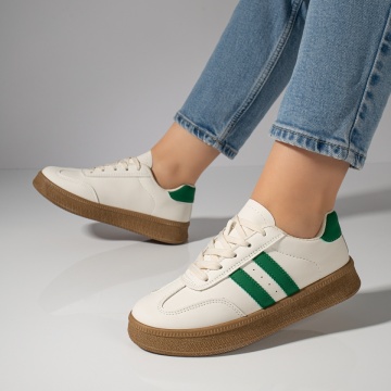 Tenisi dama albi cu verde si talpa maro MOD11849, 2, modlet.ro