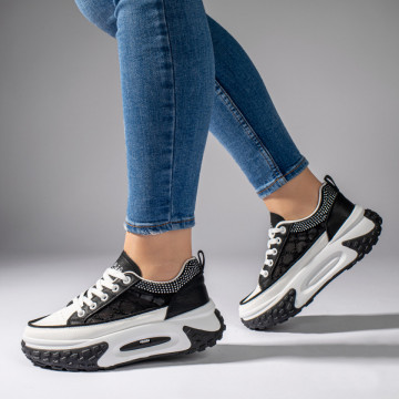 Tenisi dama cu talpa groasa negru cu alb MOD11069, 4, modlet.ro