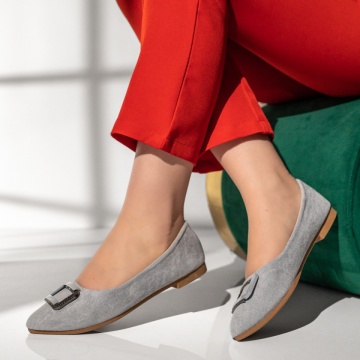 Balerini dama cu accesoriu decorativ gri suede MOD11184, 2, modlet.ro