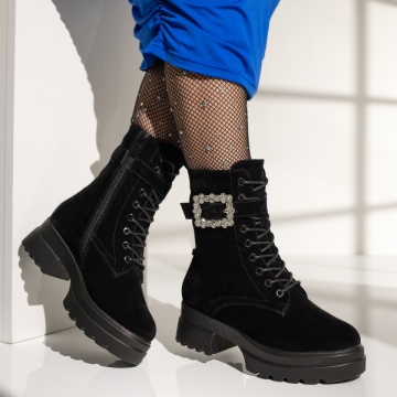 Bocanci dama cu accesoriu detasabil si fermoar negru suede MOD12631, 4, modlet.ro