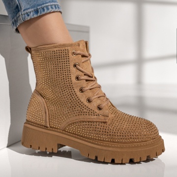 Bocanci dama cu fermoar si strasuri aplicate maro suede MOD12239, 3, modlet.ro
