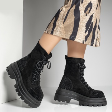Bocanci dama cu pietre aplicate negru suede ZEF12264, 4, zeforia.ro